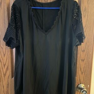 Black Lace Sleeve Women's Top